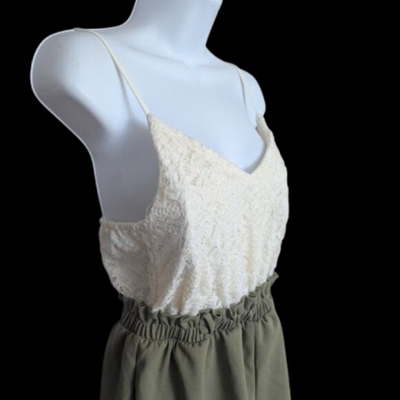 White and Khaki Romper Size Medium - Picture 2 of 4